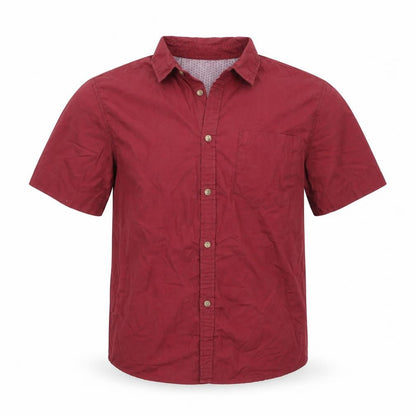 Front view of Industrialize men’s red button-up, size M