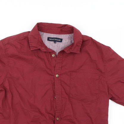 Close-up detail of Industrialize men’s red button-up, size M