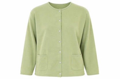 Front view of Dash women’s green cardigan jumper, size S