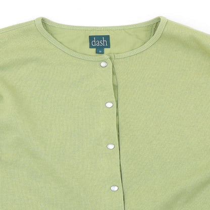 Close-up detail of Dash women’s green cardigan jumper, size S