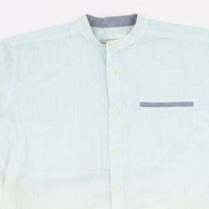 Close-up detail of LCW Young men’s blue button-up, size XS, - dip dye