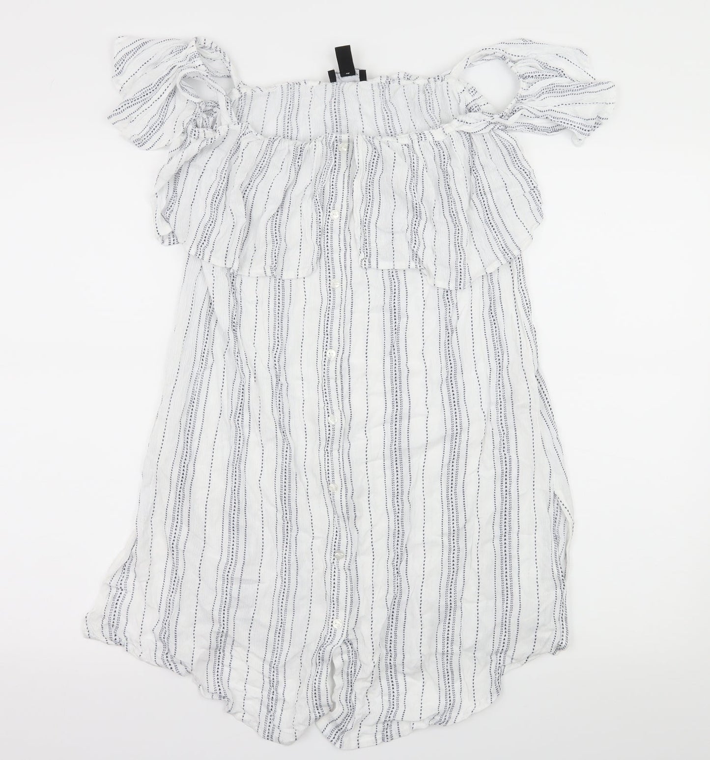 New Look Womens White Striped  Basic Blouse Size M