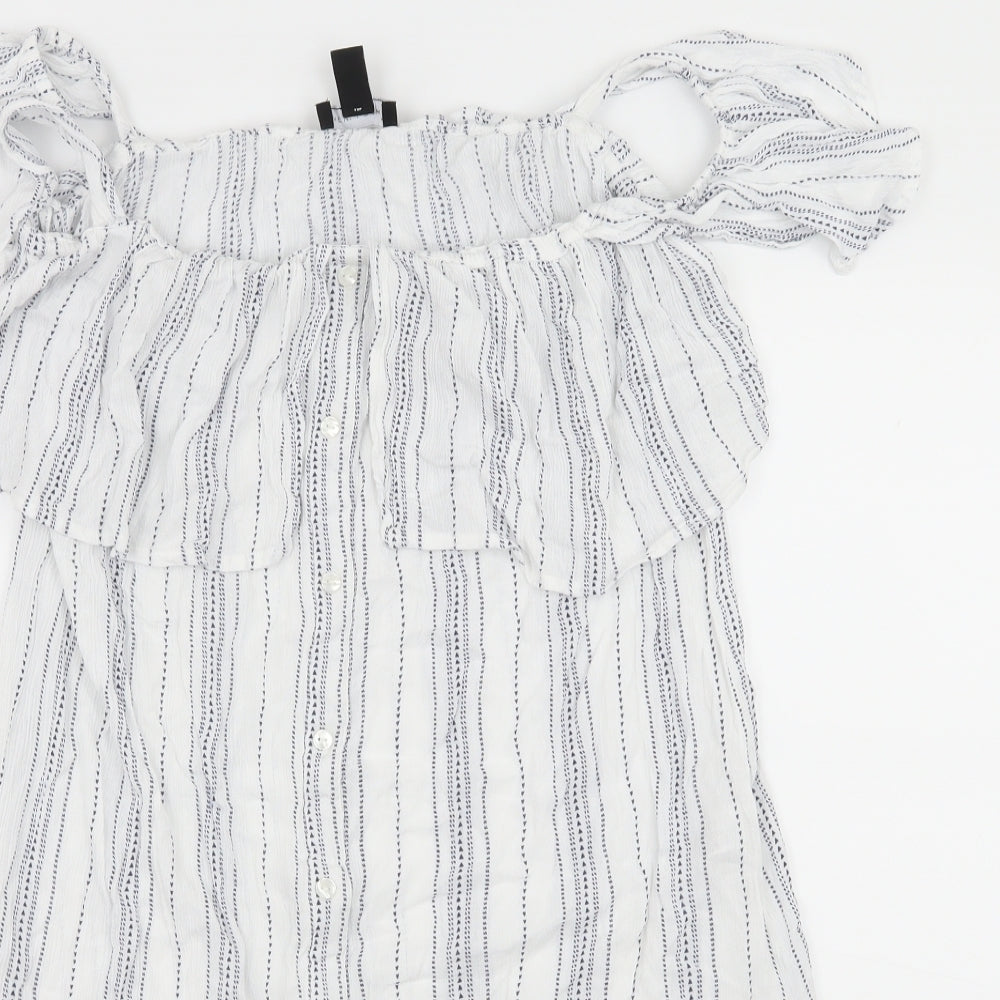 New Look Womens White Striped  Basic Blouse Size M