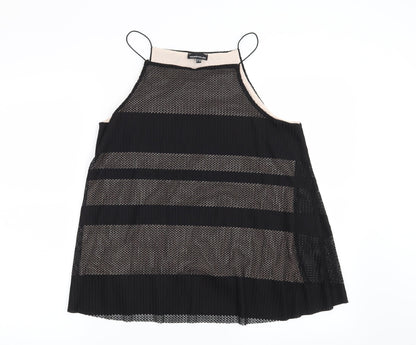 Additional front view of Warehouse women’s black striped basic blouse, size UK 12