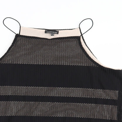 Close-up detail of Warehouse women’s black striped basic blouse, size UK 12