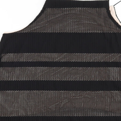 Brand and care label for Warehouse women’s black striped basic blouse, size UK 12
