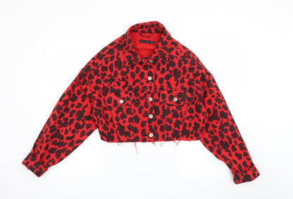 Additional front view of Miss Toxic women’s red animal print jacket, size UK 8