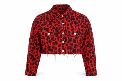 Front view of Miss Toxic women’s red animal print jacket, size UK 8