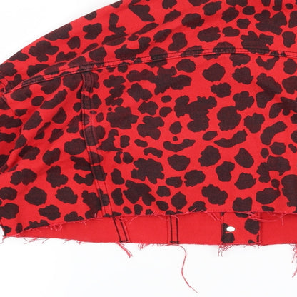 Brand and care label for Miss Toxic women’s red animal print jacket, size UK 8