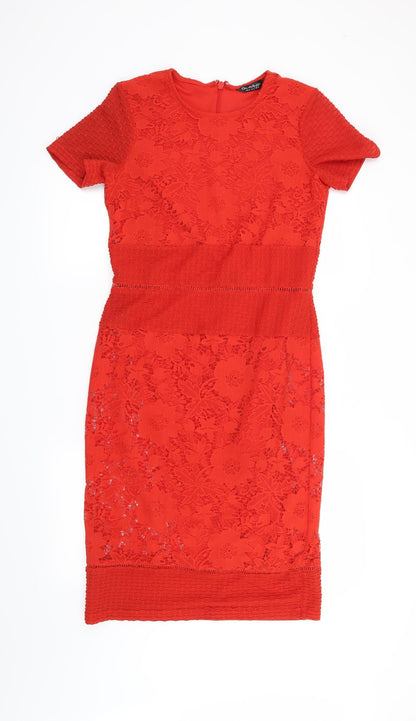 Additional front view of Miss Selfridge women’s red floral shift, size UK 10