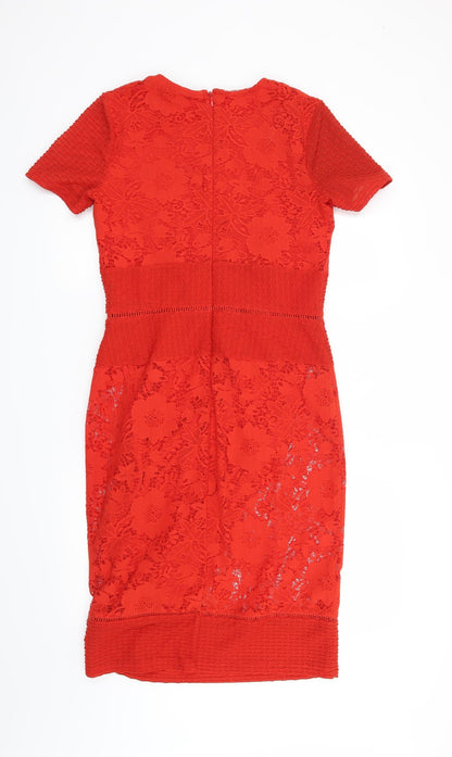 Back view of Miss Selfridge women’s red floral shift, size UK 10