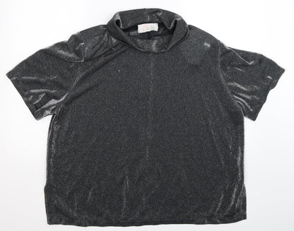 Additional front view of Exelle women’s silver basic blouse, size M, - oversized