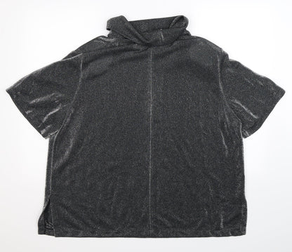 Back view of Exelle women’s silver basic blouse, size M, - oversized