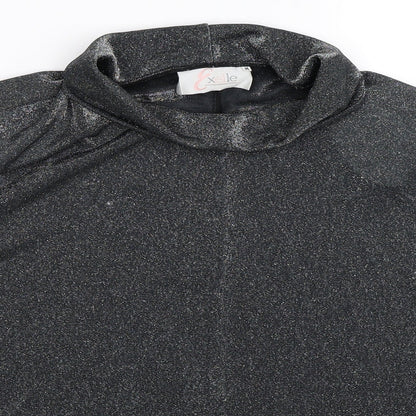 Close-up detail of Exelle women’s silver basic blouse, size M, - oversized