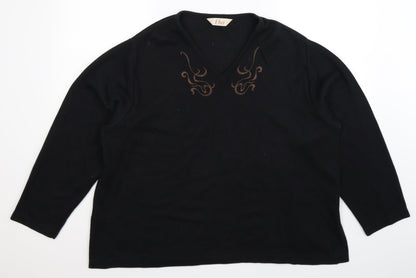 Additional front view of ELVI women’s black pullover sweatshirt, size M, - oversized