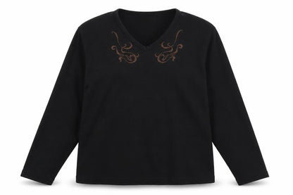 Front view of ELVI women’s black pullover sweatshirt, size M, - oversized