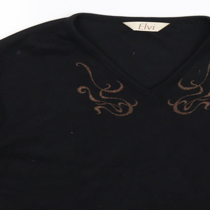 Close-up detail of ELVI women’s black pullover sweatshirt, size M, - oversized