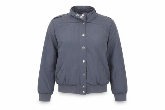 Front view of H&M women’s grey jacket coat, size UK 12