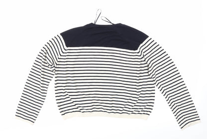 Back view of Topshop women’s blue striped jumper, size UK 10