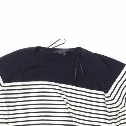 Close-up detail of Topshop women’s blue striped jumper, size UK 10