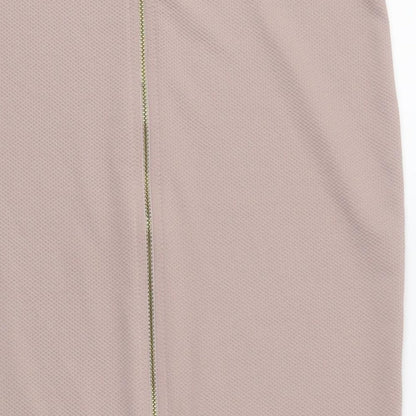 Brand and care label for Warehouse women’s pink a-line skirt, size UK 10