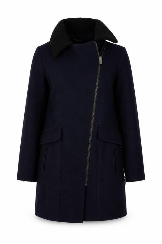 Front view of Next women’s blue overcoat coat, size UK 10