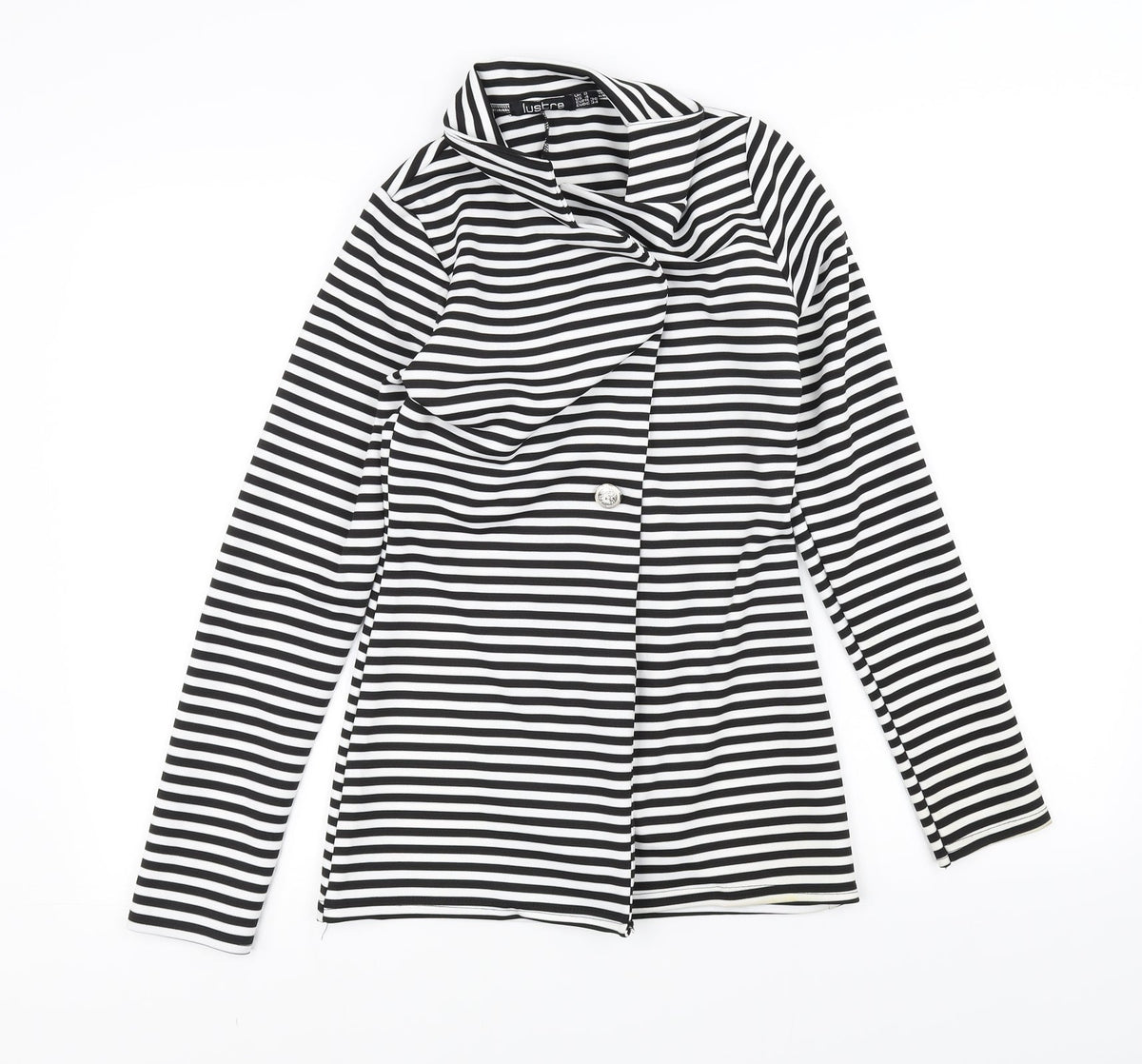 Additional front view of Lustre women’s black striped jacket, size UK 8