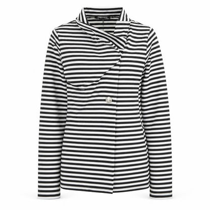 Front view of Lustre women’s black striped jacket, size UK 8