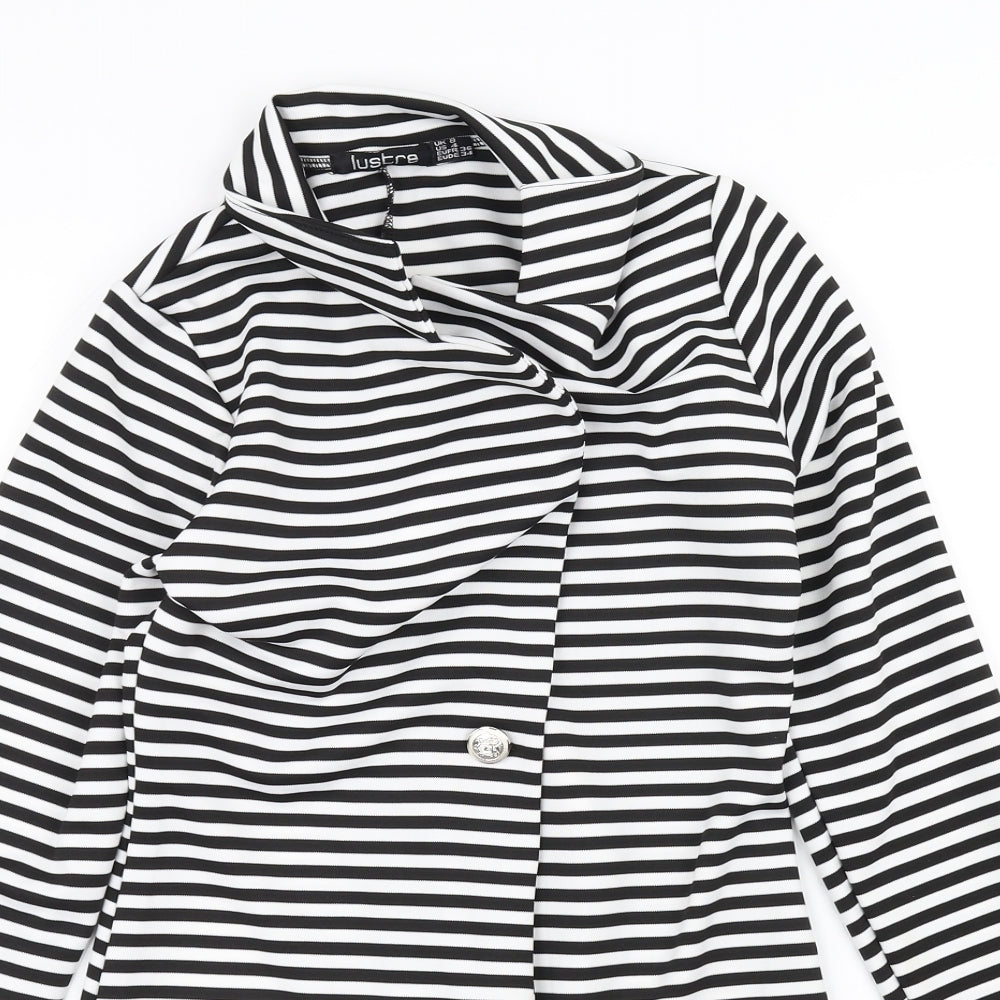 Close-up detail of Lustre women’s black striped jacket, size UK 8