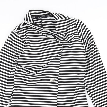 Close-up detail of Lustre women’s black striped jacket, size UK 8