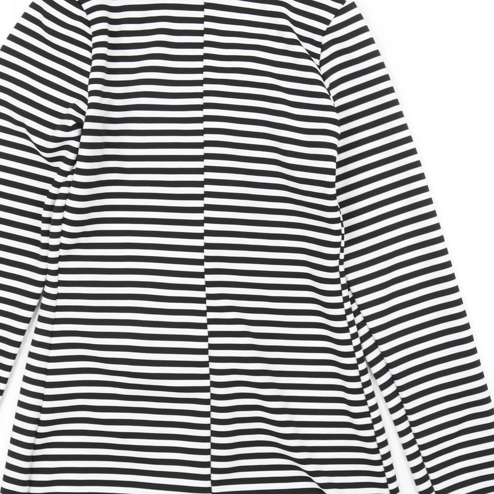 Brand and care label for Lustre women’s black striped jacket, size UK 8