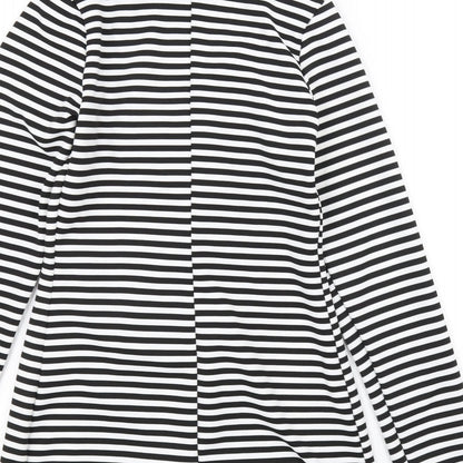 Brand and care label for Lustre women’s black striped jacket, size UK 8