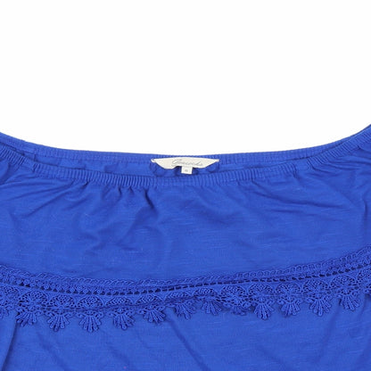Close-up detail of Peacocks women’s blue basic blouse, size UK 8