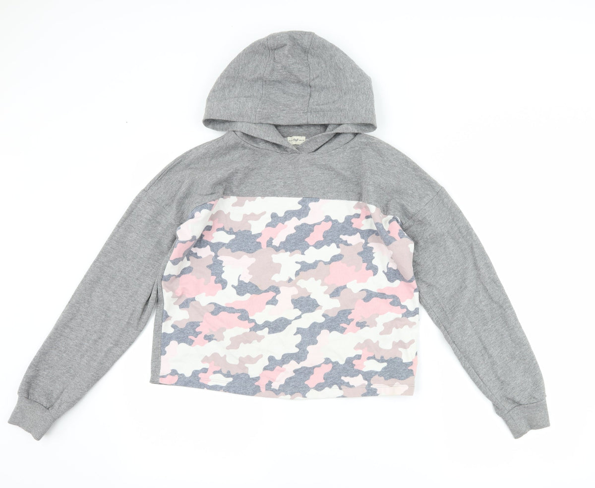F&F Girls Grey Camouflage  Pullover Hoodie Size 12-13 Years