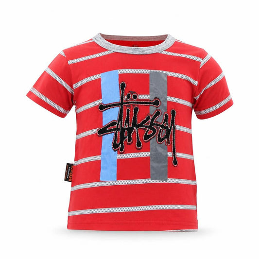 Front view of Top Gear boys’ red striped basic t-shirt, size 9-12, months