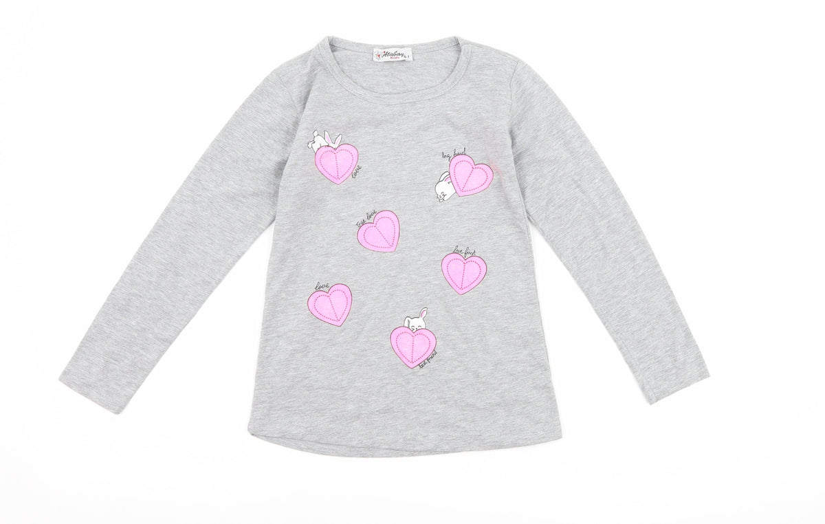 atabay Girls Grey   Basic T-Shirt Size 6-7 Years  - Love Bunny