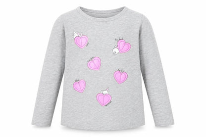 Front view of atabay girls’ grey basic t-shirt, size 6-7, years - love bunny