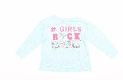 Additional front view of St Bernard girls’ blue basic t-shirt, size 6, years - slogan
