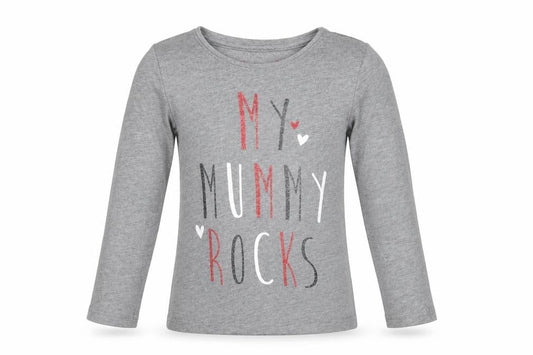 Front view of Primark girls’ grey basic t-shirt, size 6-7, years - my mummy rocks