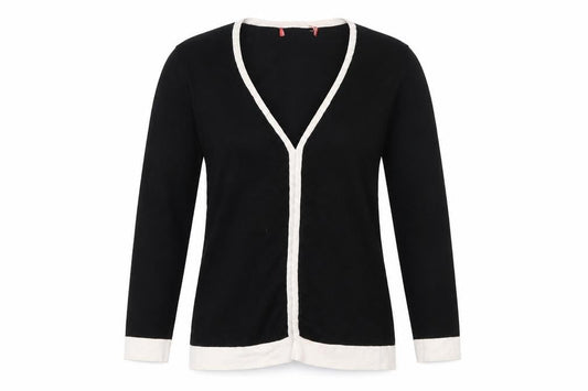 Front view of Preworn women’s beige henley jumper, size UK 8