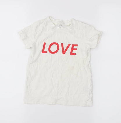 Front view of H&M girls’ white pullover t-shirt, size 3-4, years