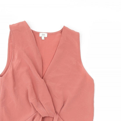 Close-up detail of River Island women’s pink basic tank, size UK 6
