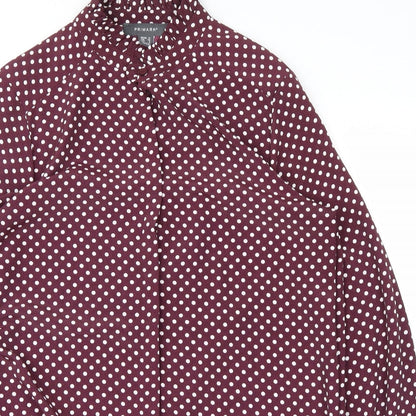 Close-up detail of Primark women’s purple polka dot basic button-up, size UK 12