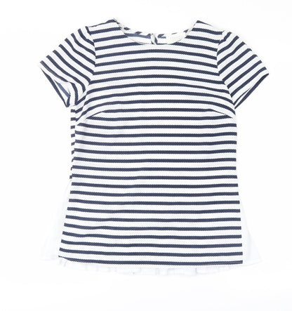 Additional front view of savida women’s blue striped basic t-shirt, size UK 8