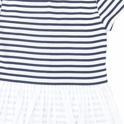 Brand and care label for savida women’s blue striped basic t-shirt, size UK 8