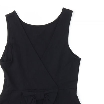 Close-up detail of Vintage women’s black basic blouse, size S