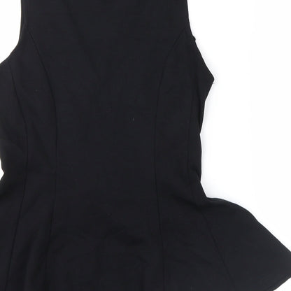 Brand and care label for Vintage women’s black basic blouse, size S