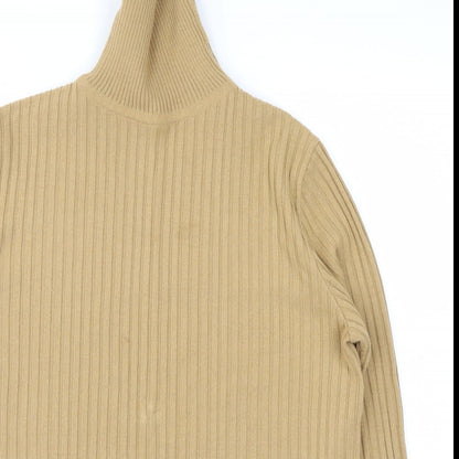 Close-up detail of Essentials women’s brown jumper, size UK 18