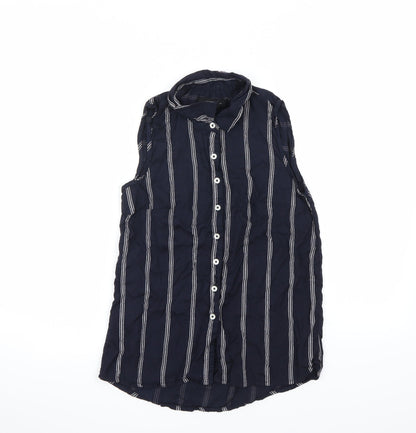 Additional front view of Atmosphere women’s blue striped basic button-up, size UK 8