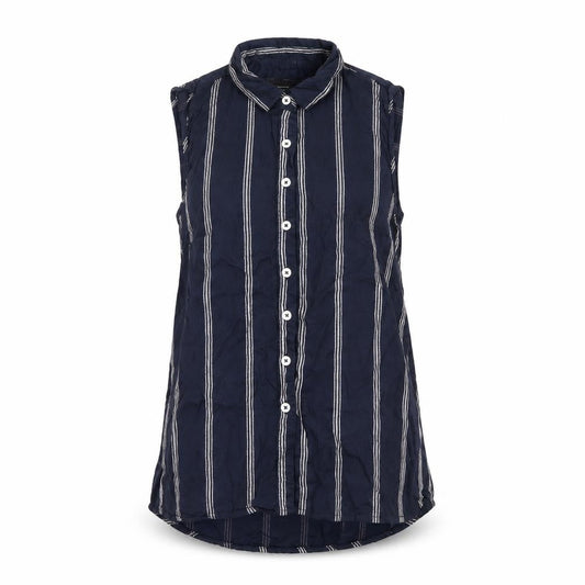 Front view of Atmosphere women’s blue striped basic button-up, size UK 8
